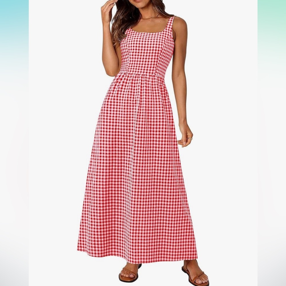 Red Gingham Maxi Dress